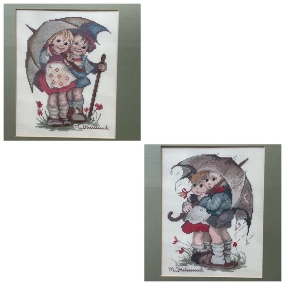 M.I. Hummel Cross Stitch Needle Point Framed Art Rare Vintage Wall Hanging Decor - Picture 10 of 11